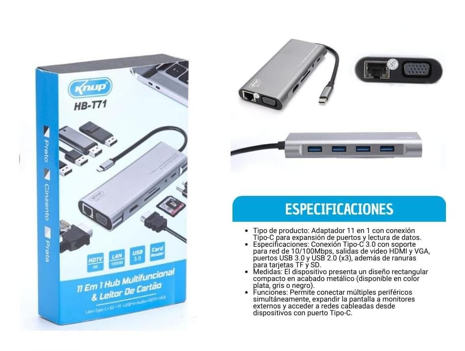 hb-t71 11 en 1 hub multifunciona hbt71