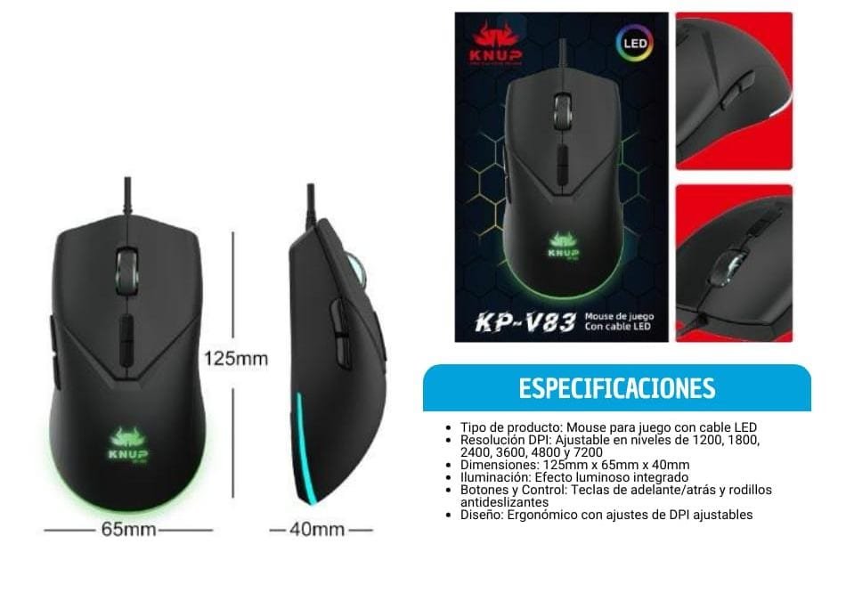 mouse con cable y luces kpv83