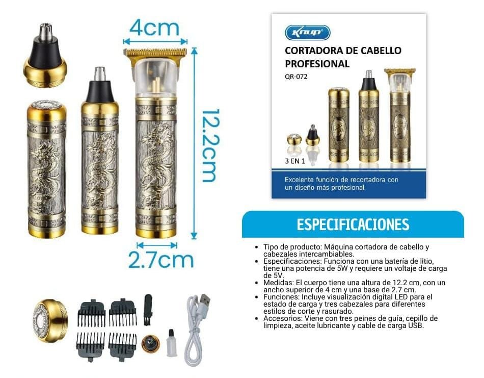 corta pelo profesional 3 en 1 cambia cabezas qr072