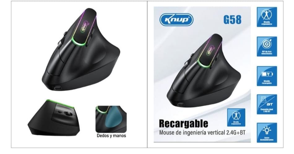 mouse ergonomico knup g-58 mouse vertical recargable
