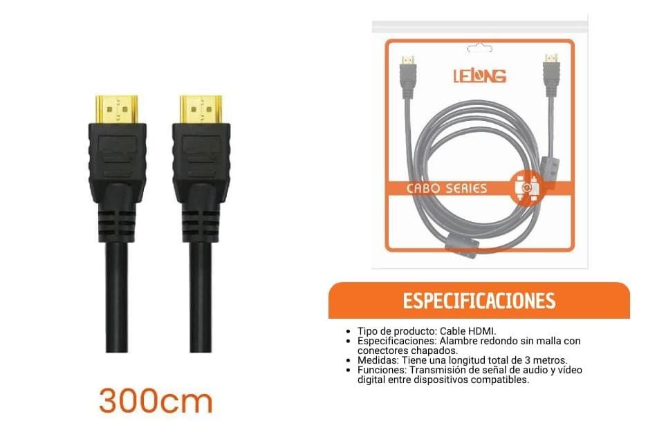cable hdmi 3 m lelong bolsa le66133m