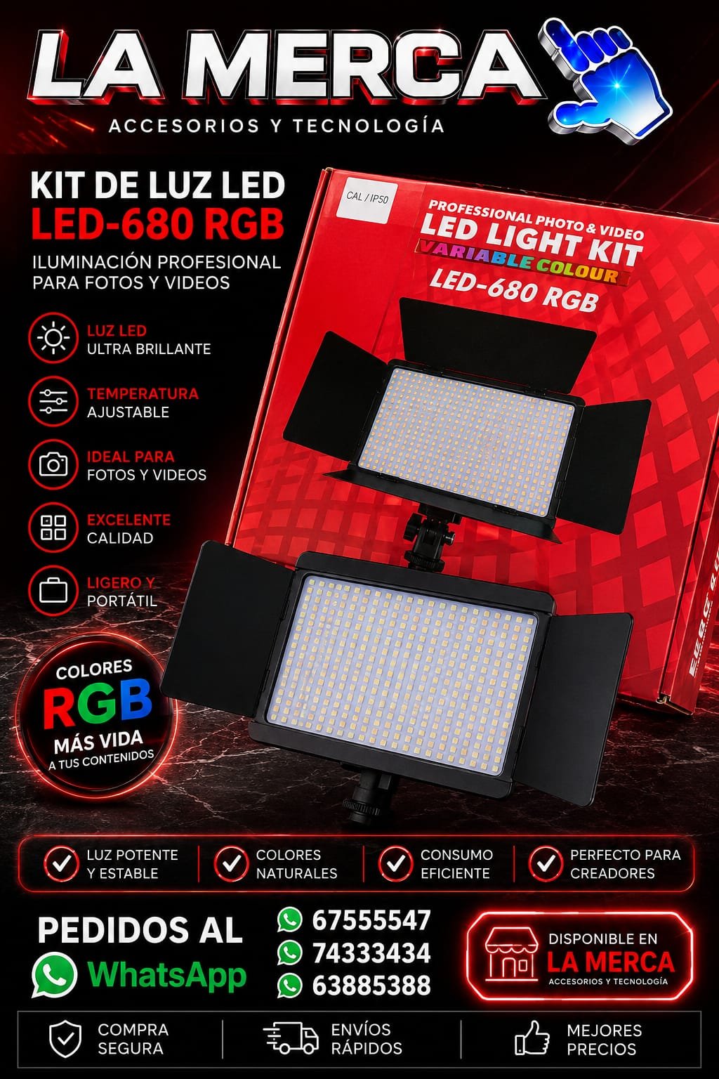 reflector recargable con BATERIAS led680rgb