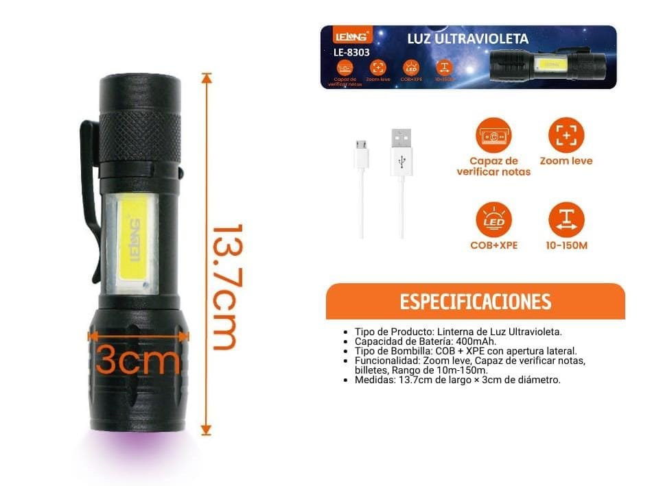 linterna de mano recargable le8303