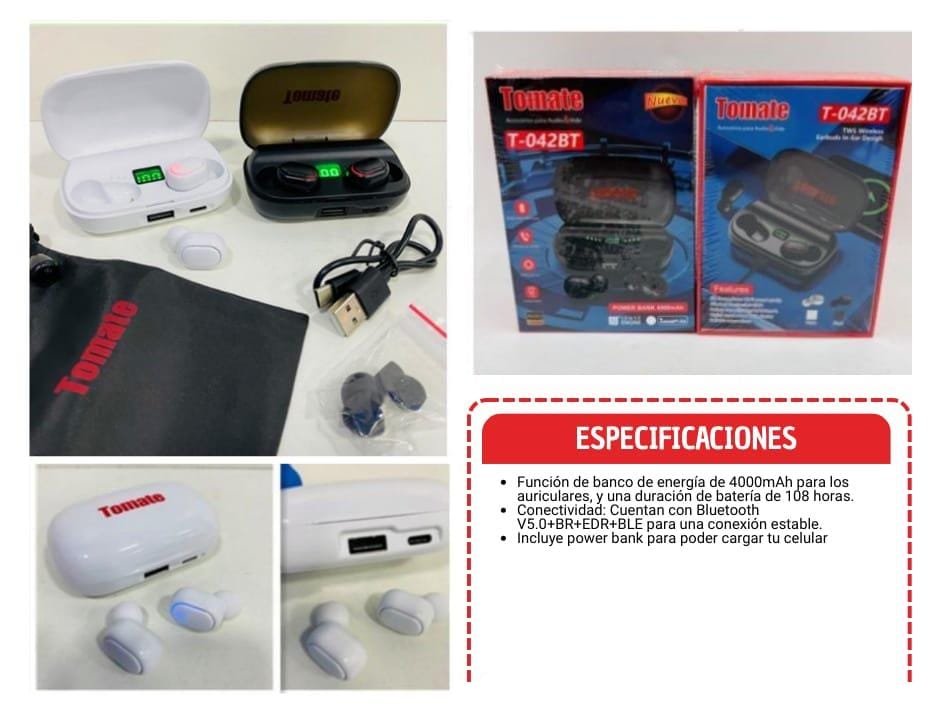 audifono inalambrico tomate power bank 4000 mah t042bt