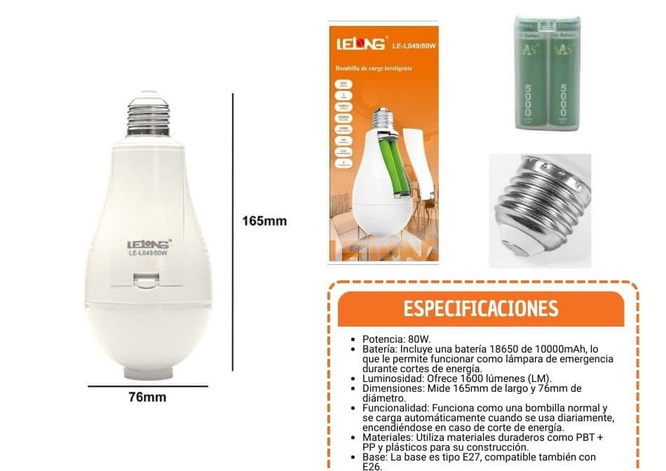 foco led recargable lel04980w