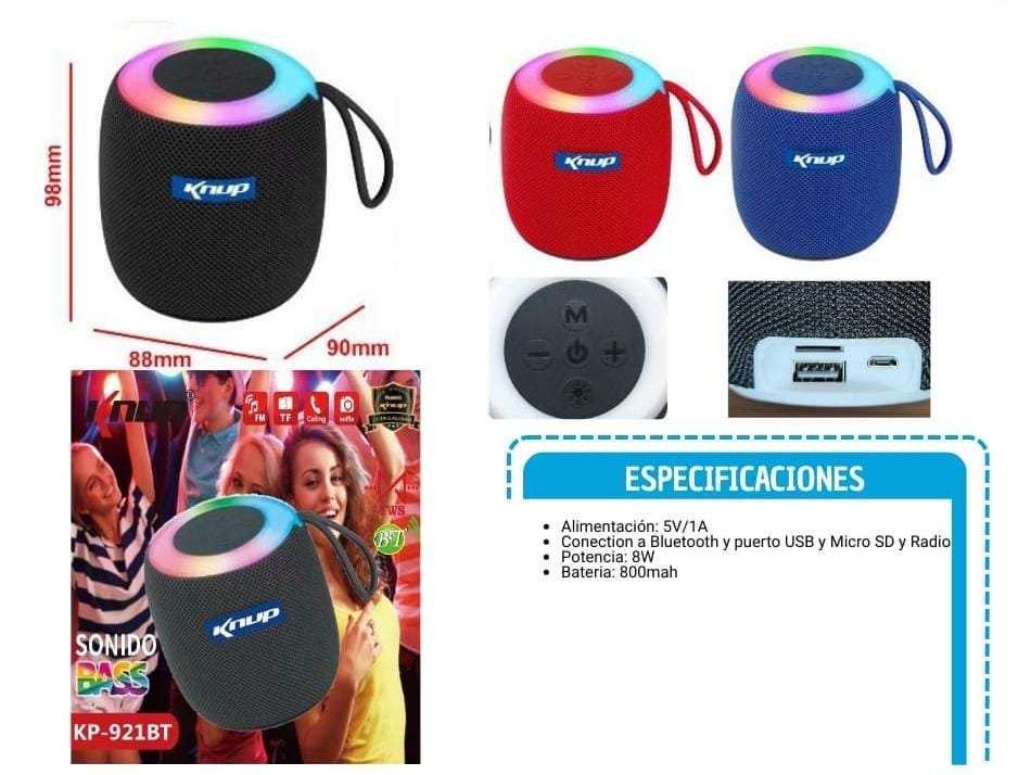 parlante mediano con luces rgb kp921bt