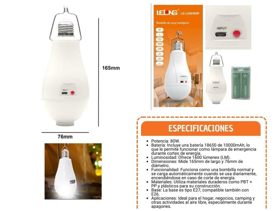 foco led recargable lelong lel05080w