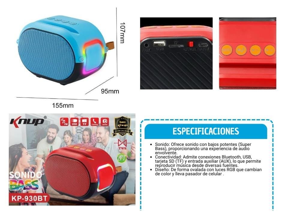 mini parlante con luces kp930bt