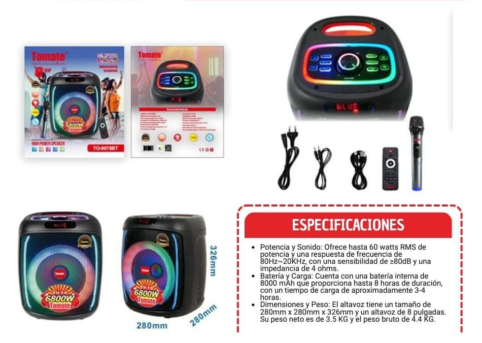 parlante con microfono rgb to9078bt