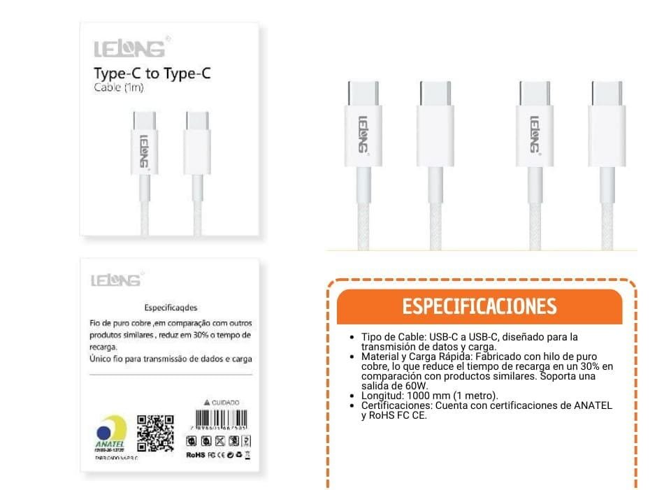 cable tipo c a tipo c le675cc