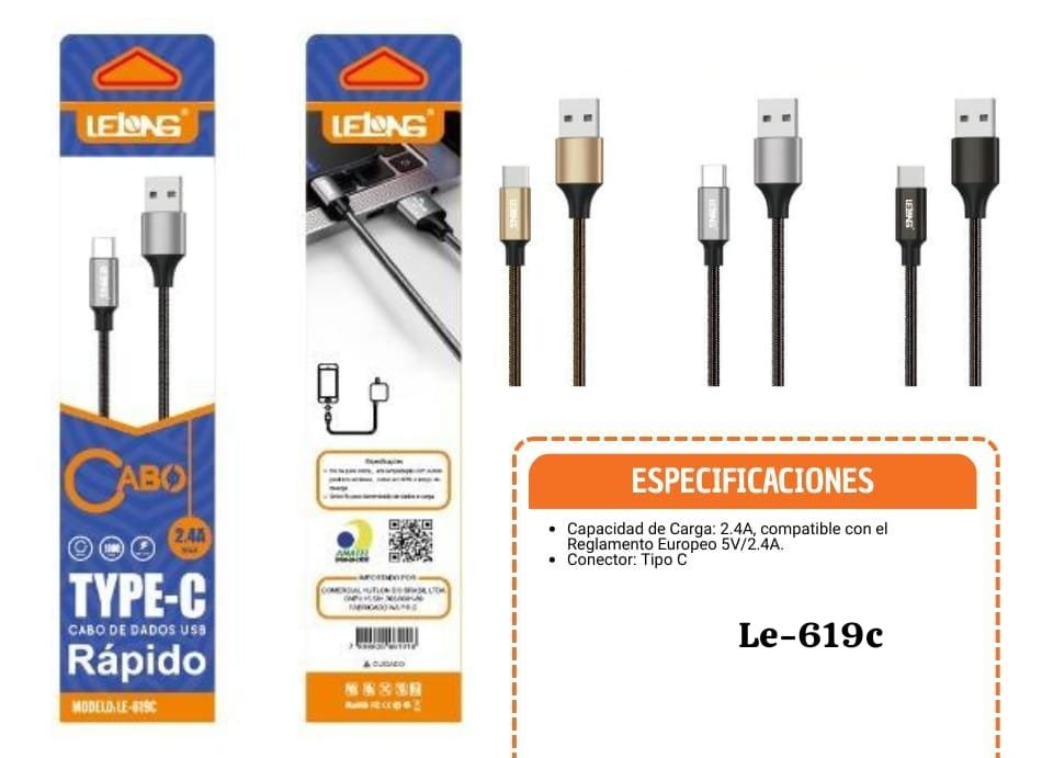 cable usb tipo c metalico lelong le619c