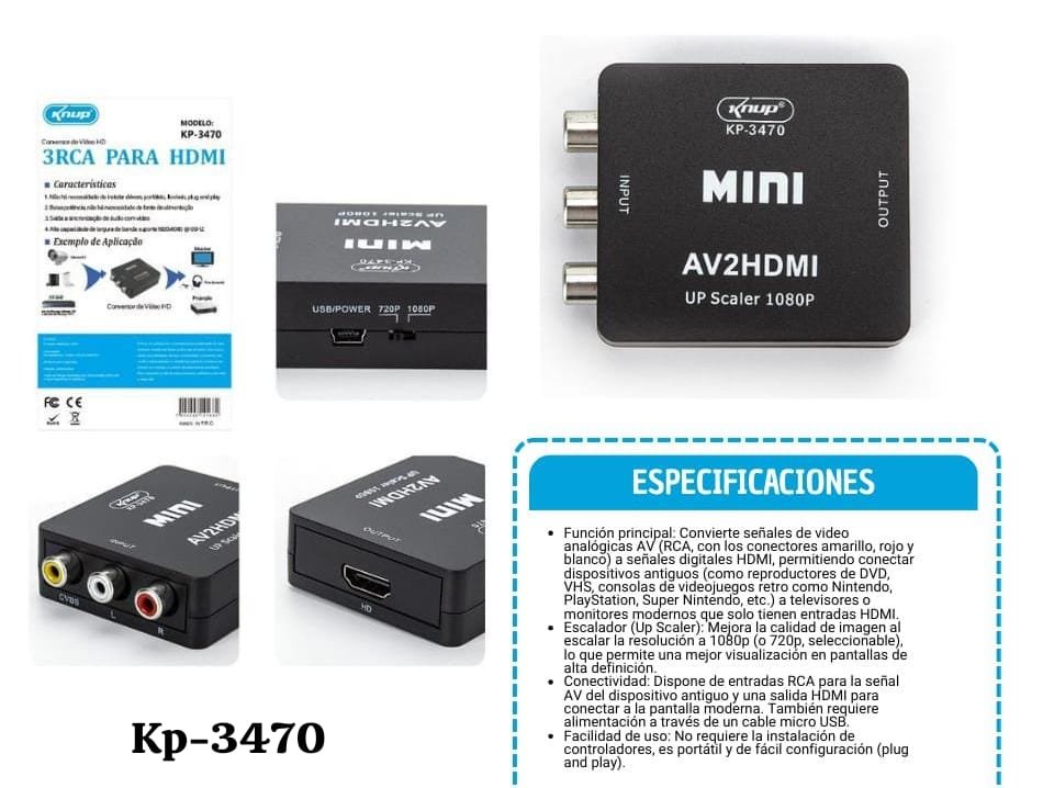 av2hdmi rca a hdmi knup conversor kp3470