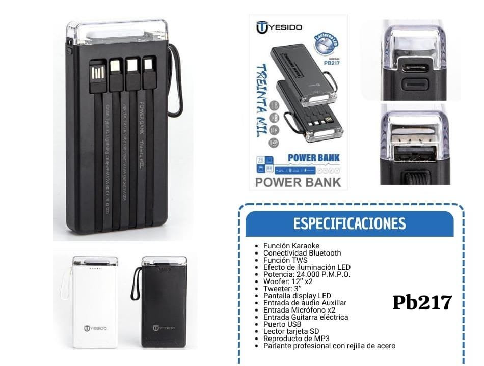 power bank yesido con cables pb217 pb-217