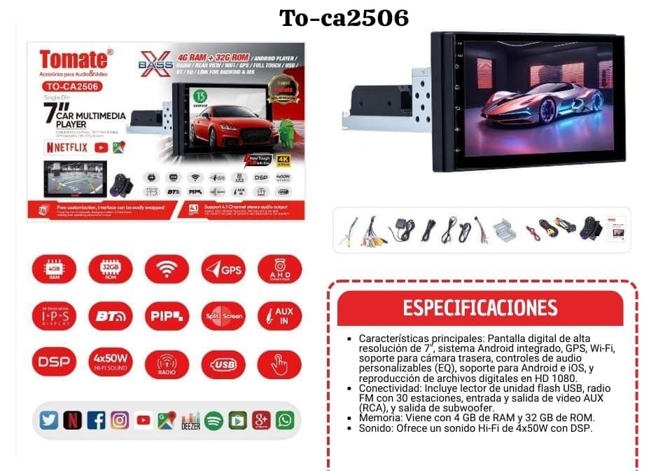 radio para auto 7 pulgadas toca2506