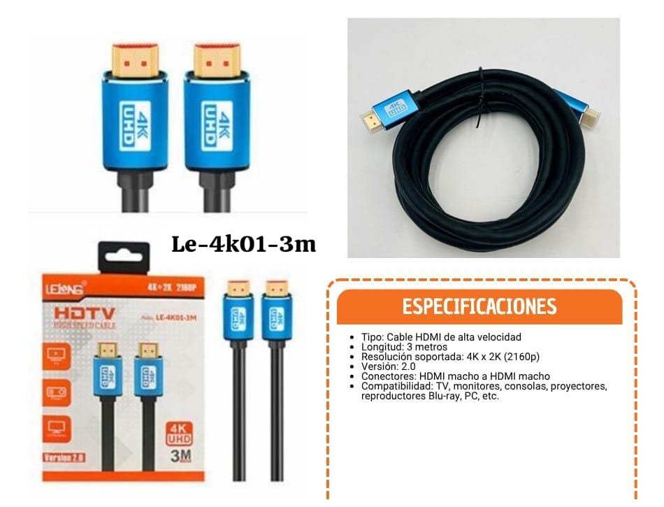 cable hdmi lelong 3m le4k013m