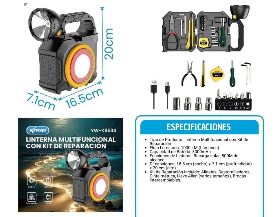 linterna con kit de herramientas ywk8534