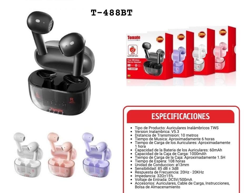 audifonos tomate transparentes t488bt
