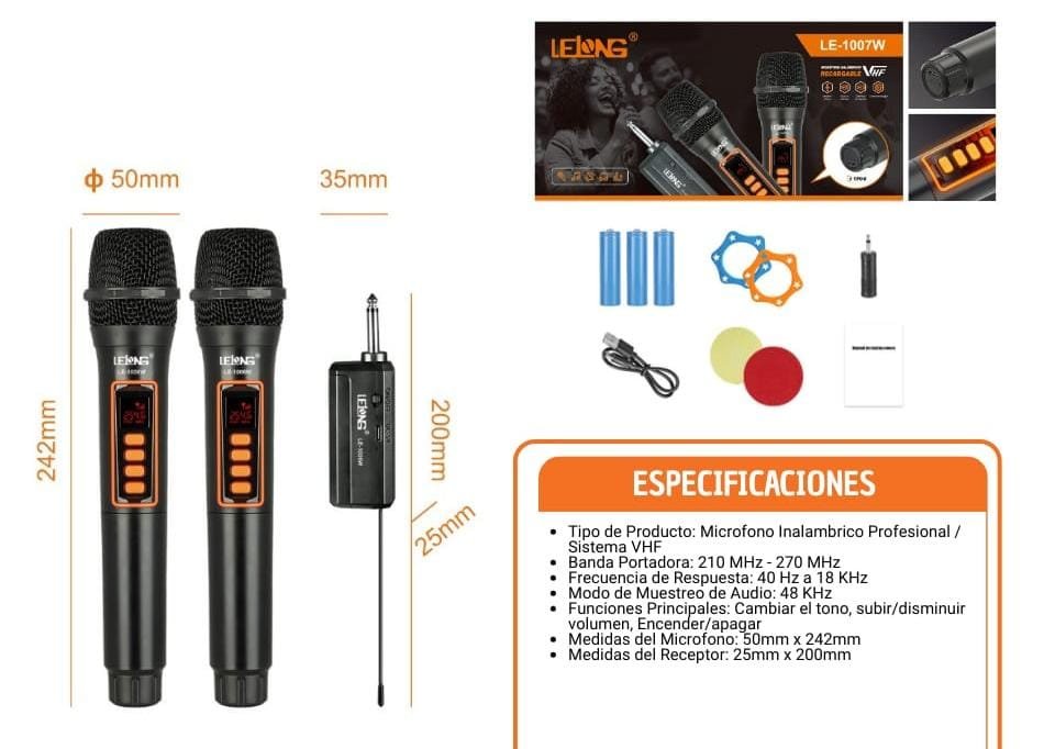 microfono doble inalambrico le1007w