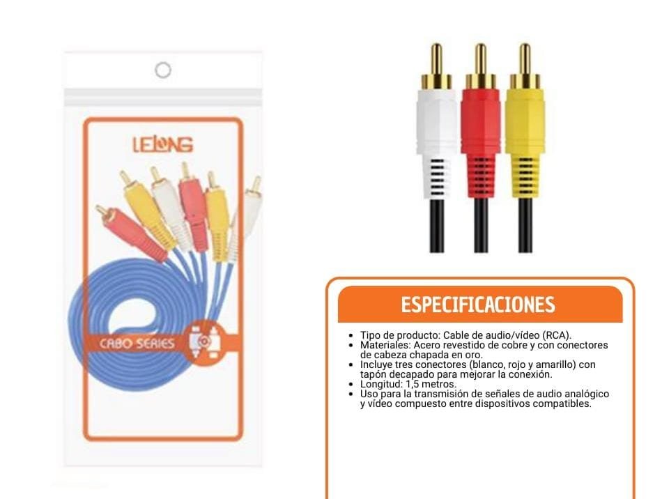 cable rca 3x3 bolsa lelong le1013t