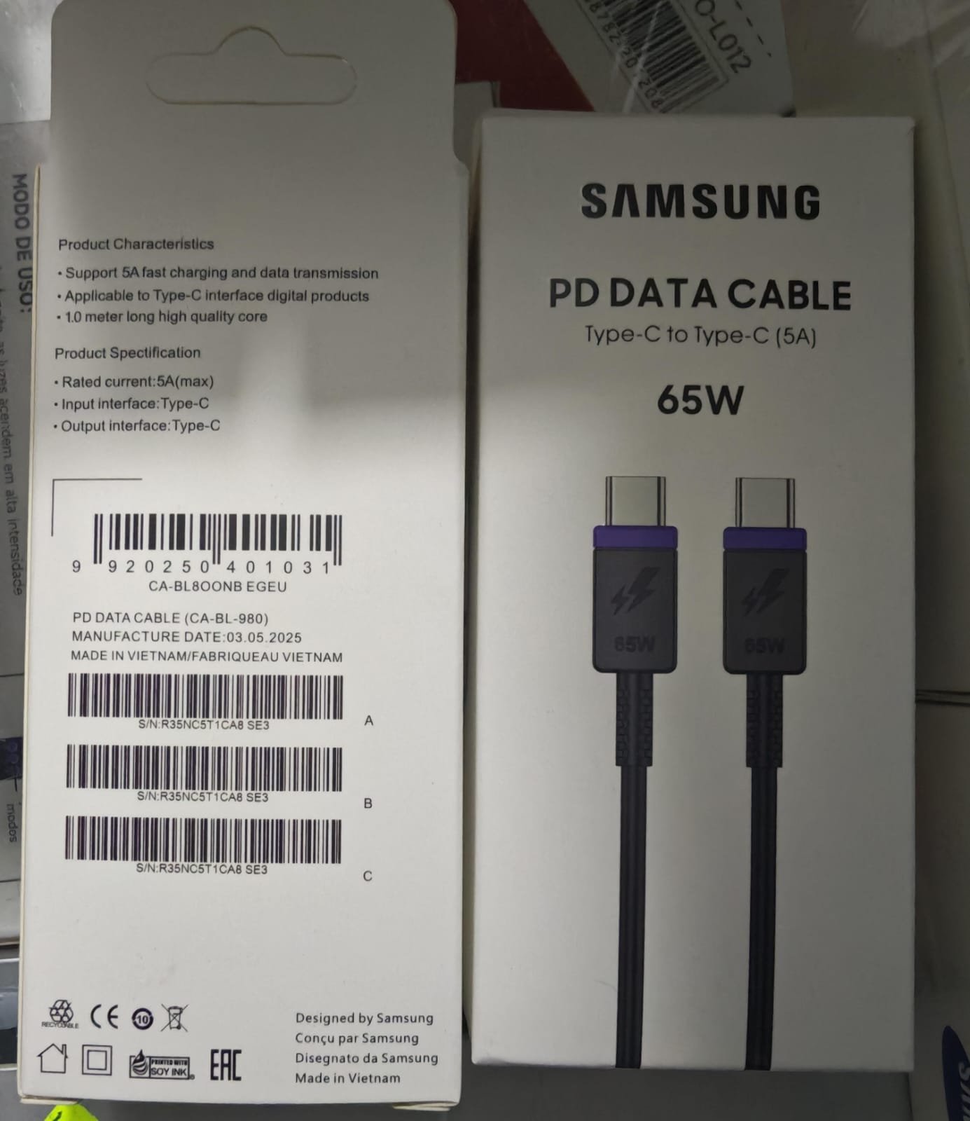 cable tipo c a tipo c samsung 65w cabl980 ca-bl800nbegeu