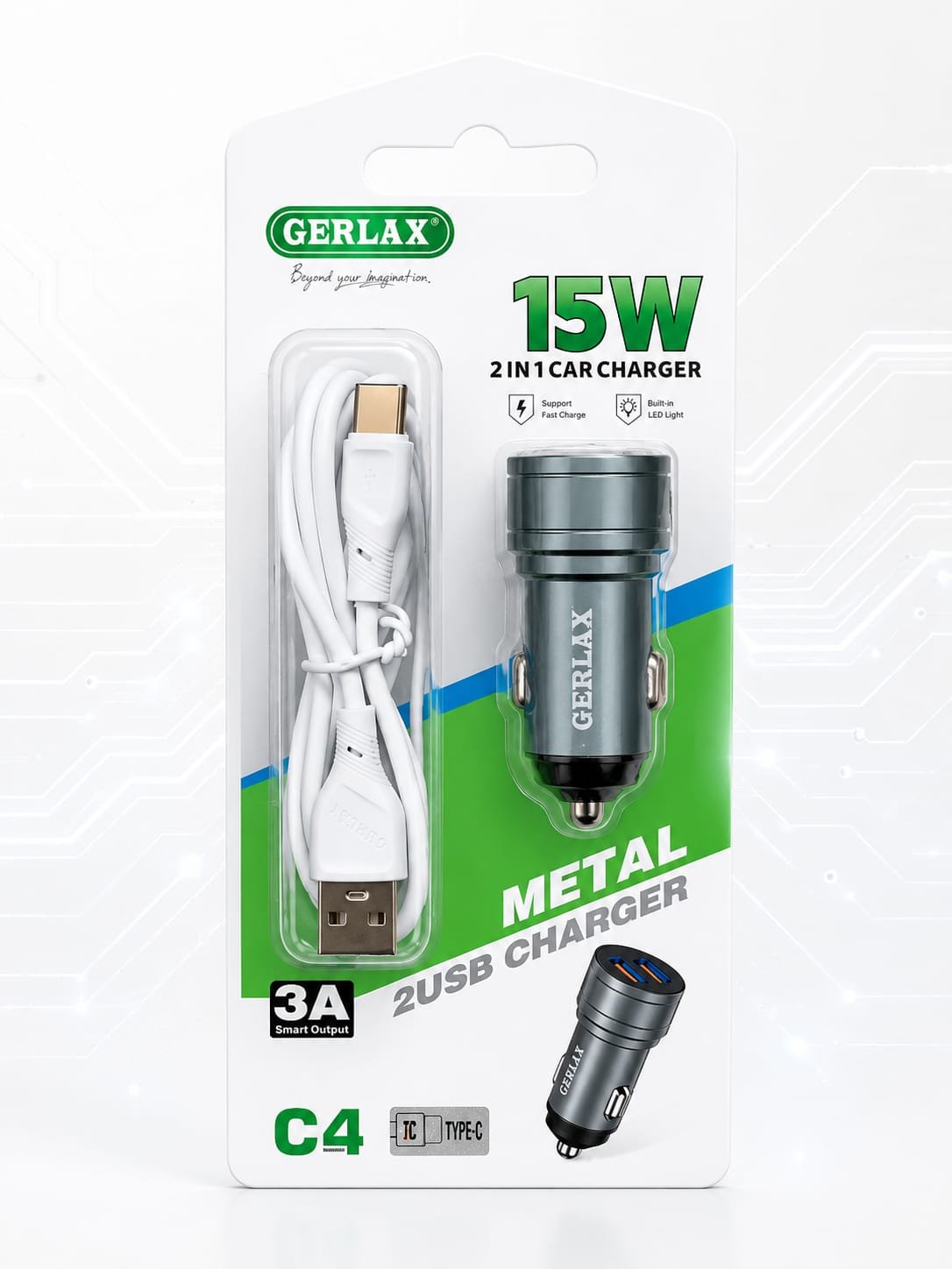 c4 gerlax cargador de auto 15w tipo c en blister