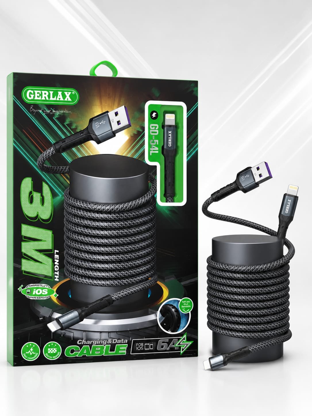 cable usb a lightning 3m 6a 