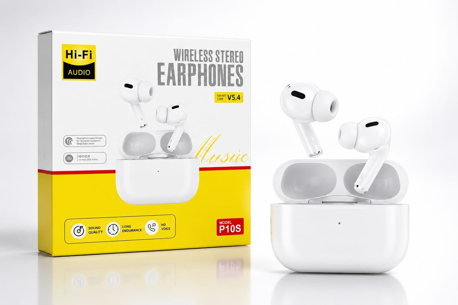 audifonos inalambricos p 10 s caja amarilla con blanco
