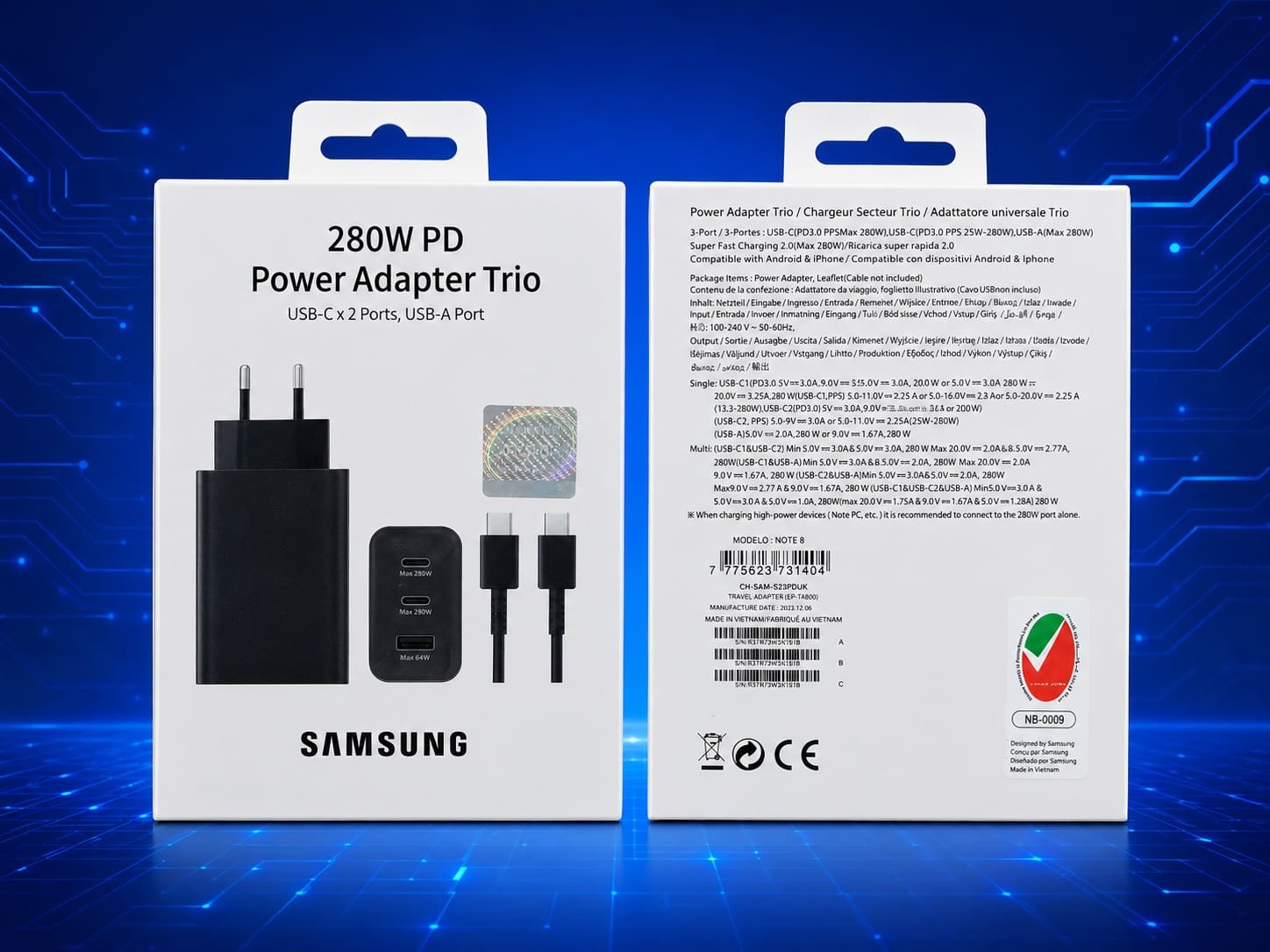ch-sam-s23pdu r note8280w power adapter trio cargador samsung 3 entradad 2c 1 usb