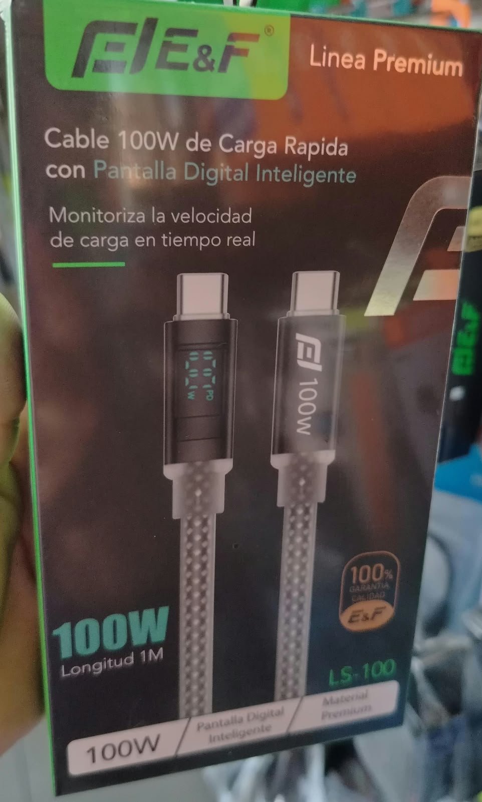 cable usb eyf tipo c a c con  pantalla led ls100