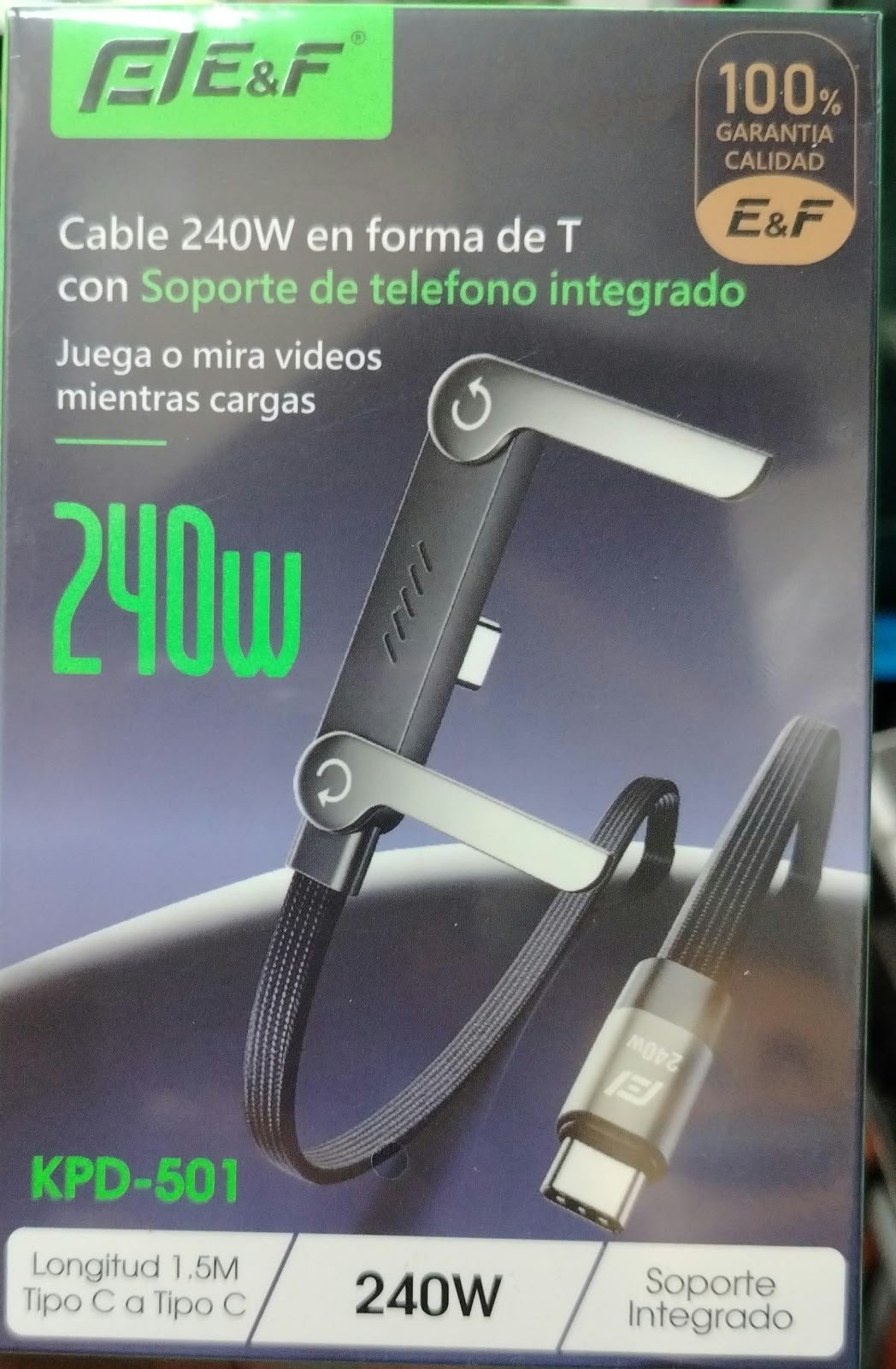 cable usb eyf con soporte de celular integrado kpd501