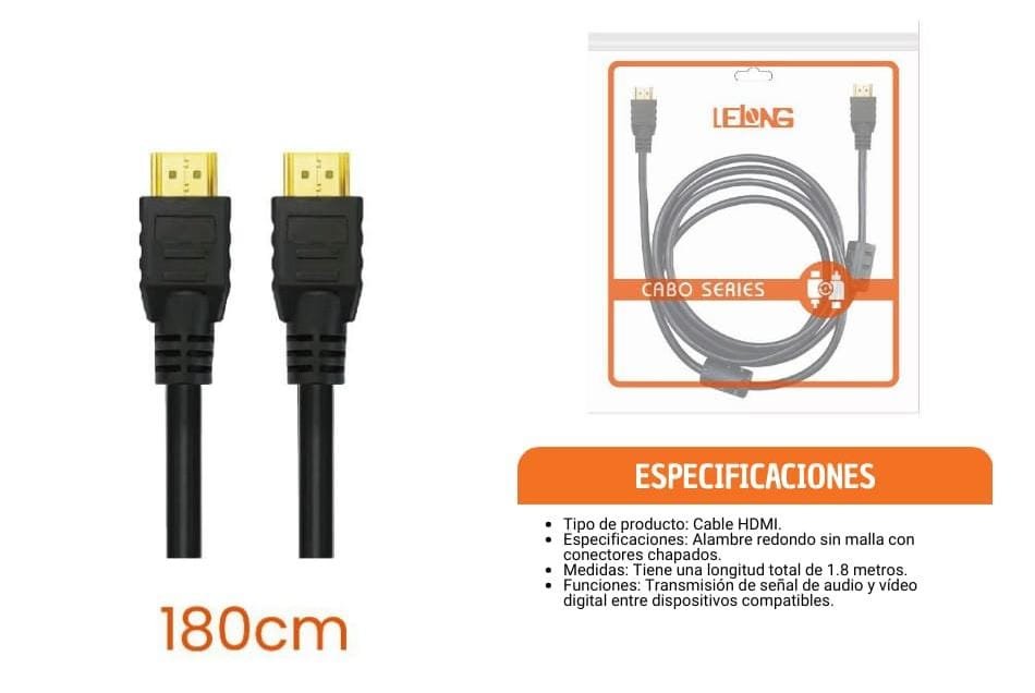le-6613.1.8m cable hdmi 1.8 m bolsa lelong le66131.8m