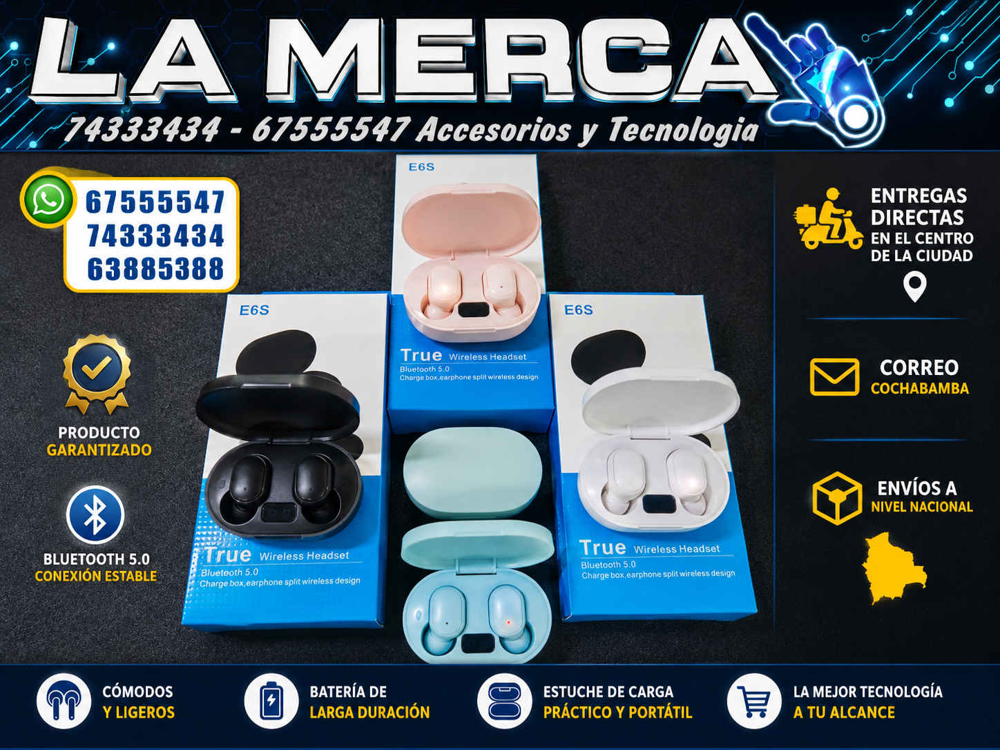 E6s audífonos economicos e 6 s caja celeste 